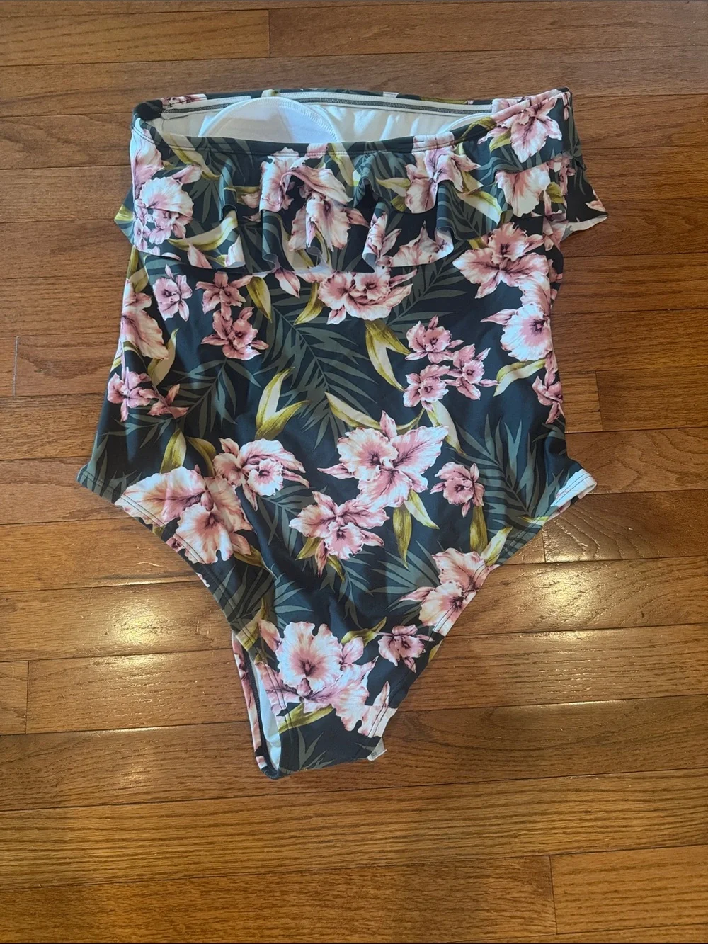 Kona Sol Black Swimsuit with Pink Floral Print - Picture 3 of 10